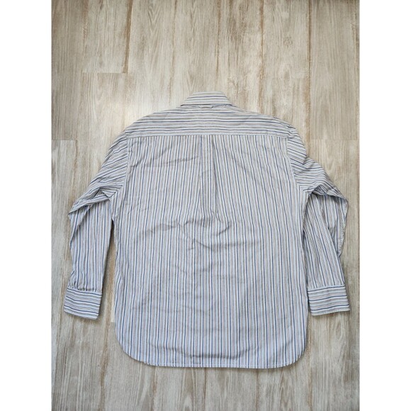 Tommy Hilfiger 80s 2 Ply Fabric Button Up Shirt Blue Brown White Stripe Sz L EUC - Picture 9 of 9